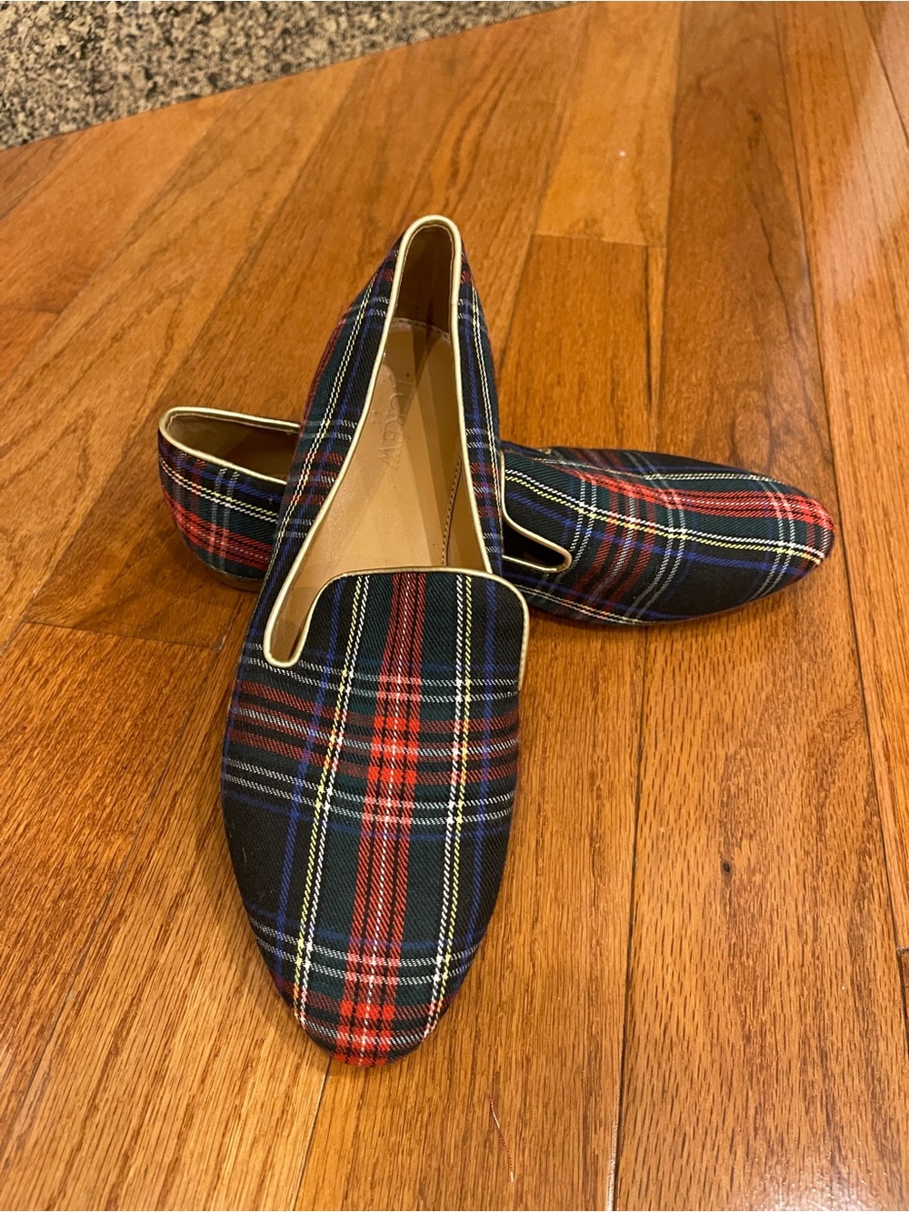J.Crew Women's Plaid Tartan Black Red Green Blue Flats Slip-on Shoes Size 8.5 - Picture 2 of 11